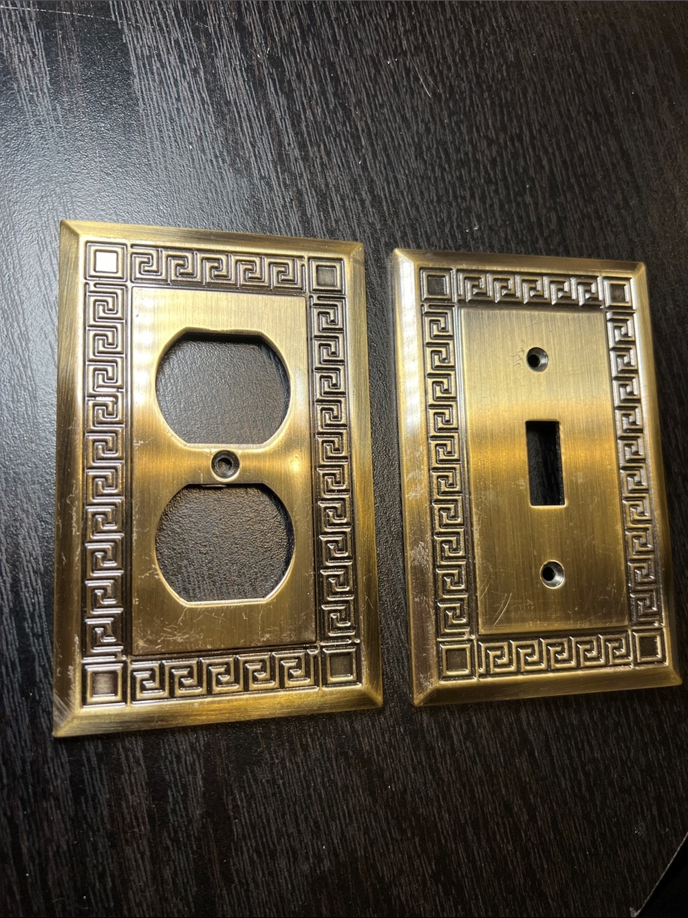 Antiqued Brass Decorative Greek Key Wall Plates Light-Switch and Outlet Cover